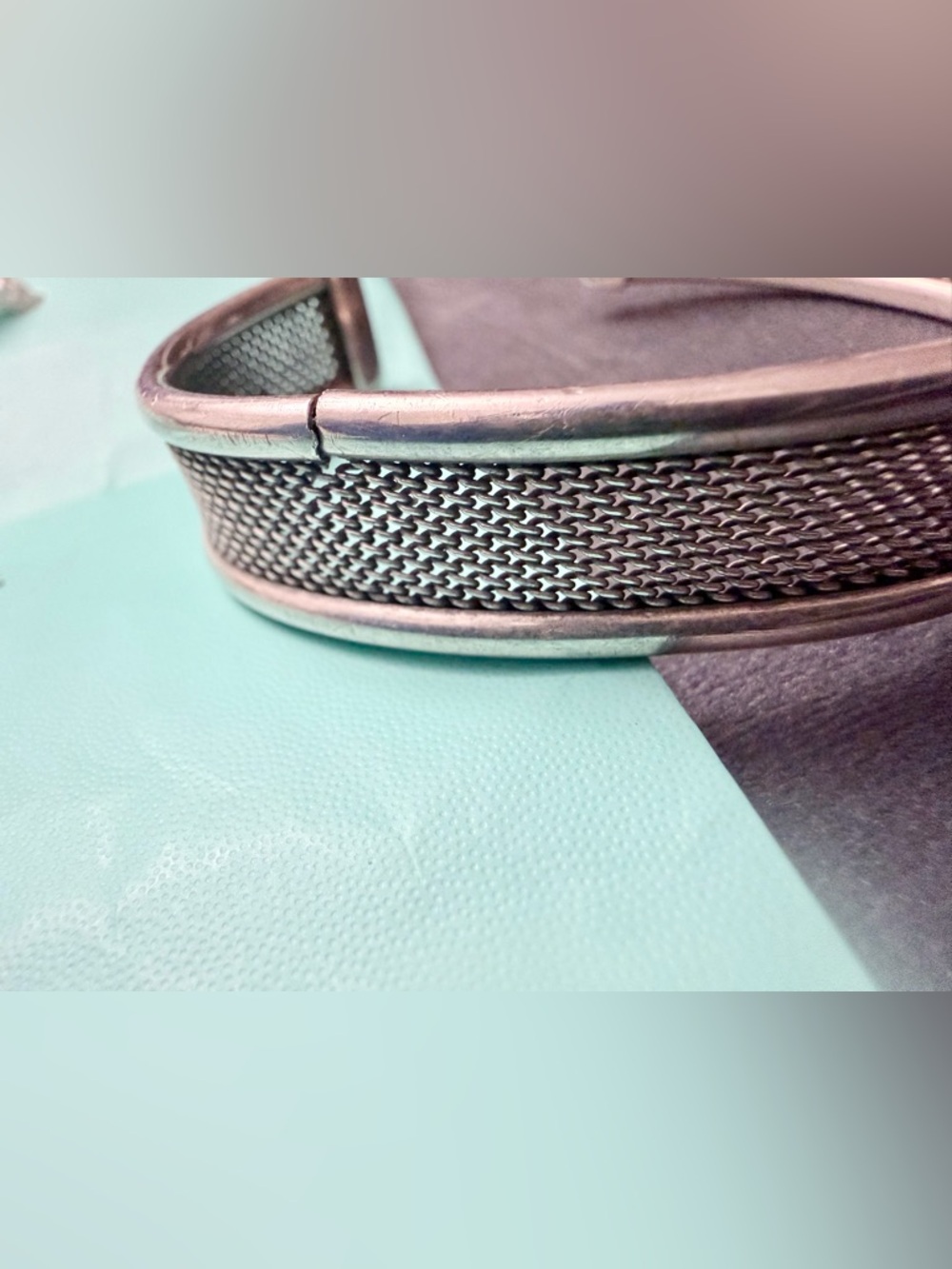 Tiffany & Co 925 Sterling Silver Cuff Bracelet Mesh Chain Auth AS IS REPAIR - Picture 4 of 12